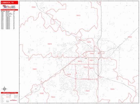 Lubbock Texas Zip Code Wall Map Red Line Style By Marketmaps