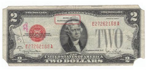 1928g Red Seal 2 00 Jefferson Note Two Dollar Bill E27262168a Old