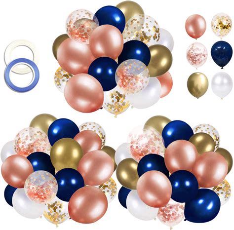 Mioparty™ Navy Blue Rose Gold Confetti Latex Balloons 12 Inch For