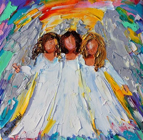 Angels Three Painting Angel Art Original Oil Abstract Impressionism