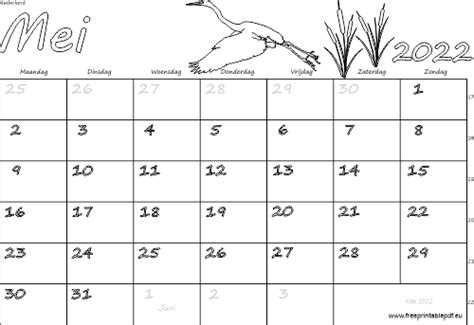 Kalender Mei 2022 Nederland Gratis Printbare Pdf