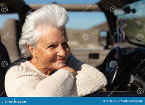 Old Woman In A Car At The Beach Stock Image Image Of Real Relaxing 171357137