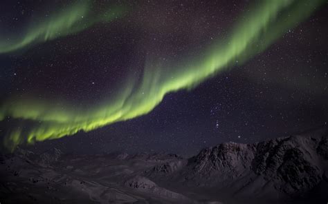 Aurora Borealis Northern Lights Night Green Stars Sky Landscapes