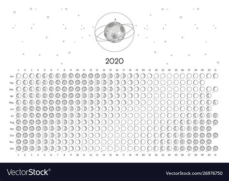 Moon Calendar 2020 Southern Hemisphere White Vector Image