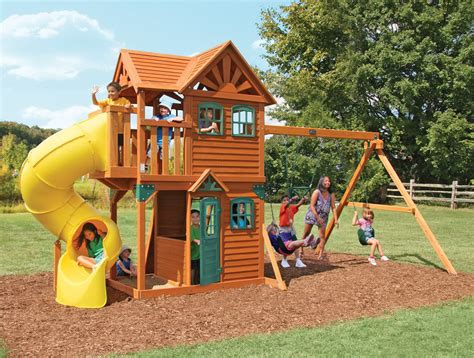 New Giant Outdoor Wood Playground Play Set Wooden Kids Resort Slide