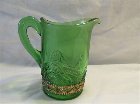 Vintage Green Depression Glass Creamer Pitcher With Gold Bottom Trim Antique Price Guide