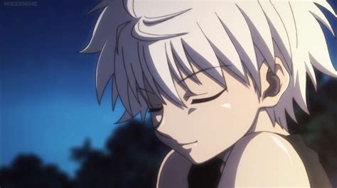 An Anime Character With White Hair And Black Eyes Looking To His Left