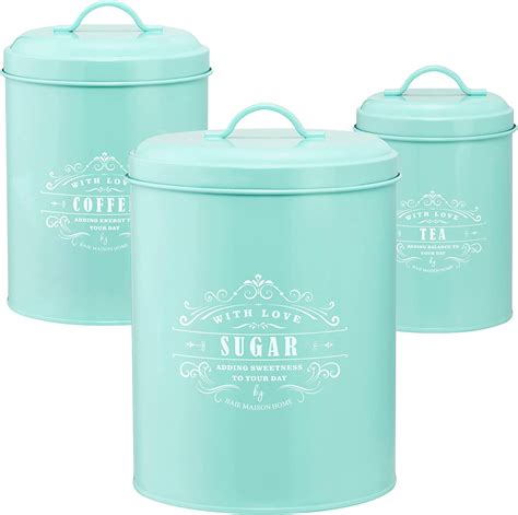 Baie Maison Large Turquoise Farmhouse Canister Sets For Kitchen Counter