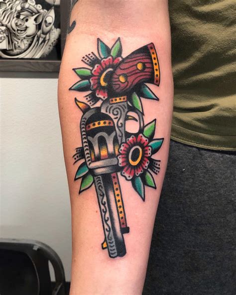 American Traditional Revolver Tattoo