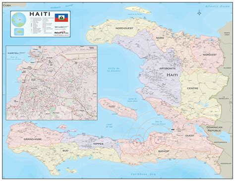 Haiti And Port Au Prince Epicenter Wall Map