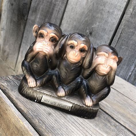Vintage Ceramic Three Wise Monkeys Coin Bank Piggy Bank Mid Century