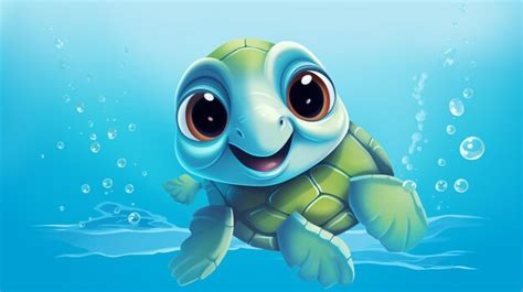 Premium Ai Image Cute Smiling Baby Of The Sea Turtle Underwater