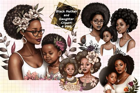 Black Mother And Daughter Clipart Graphic By Denizdesign · Creative Fabrica