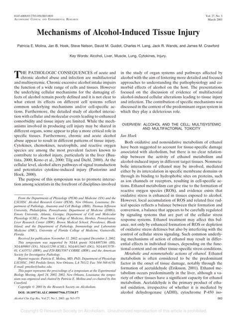PDF Mechanisms Of AlcoholInduced Tissue Injury