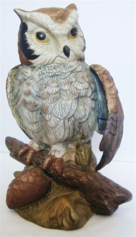 Royal Crown Japan Great Horned Owl On Branch Figurine Bisque Porcelain