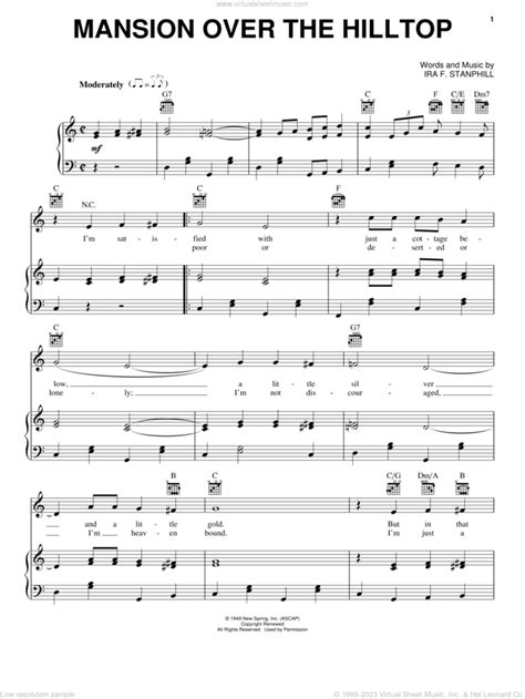 Mansion Over The Hilltop Sheet Music For Voice Piano Or Guitar