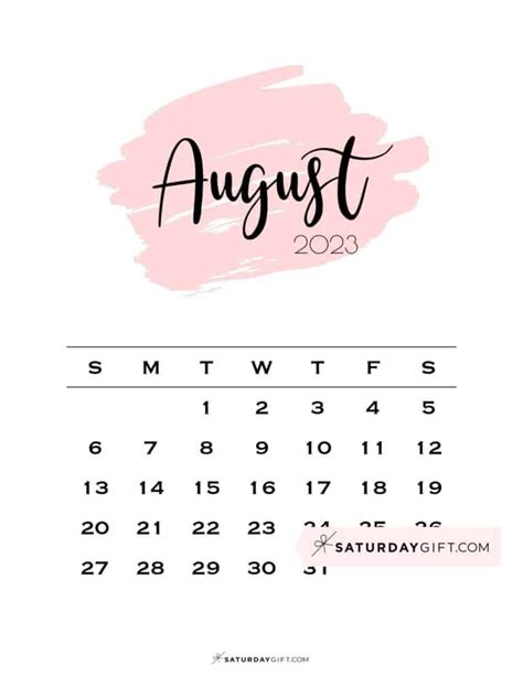 August 2023 Calendar 9 Cute And Free Printables Saturdayt