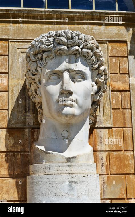 A Big Marble Head Statue Of Julius Caesar In The Vatican Museum Garden