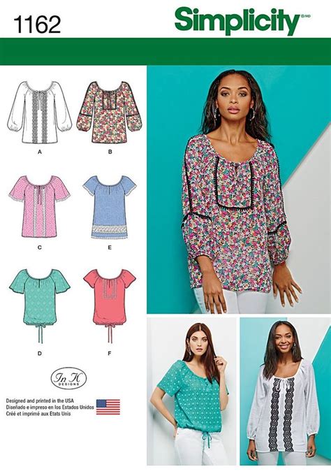 simplicity pattern 1162 misses blouse with sleeve length and trim variations sizes 6 8 10 12 14