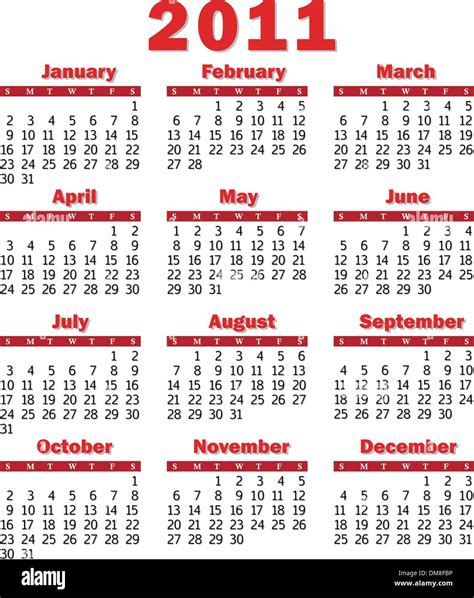 Calendar 2011 Red Stock Vector Image And Art Alamy