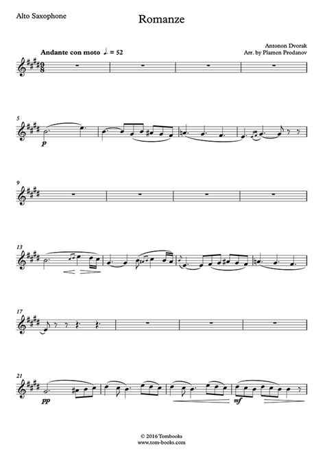 Romance Opus 39 No 4 Alto Saxophone 드보르자크 색소폰 악보