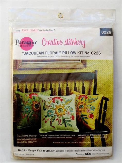 Paragon Crewel Embroidery Jacobean Floral Pillow Kit Leaves Etsy