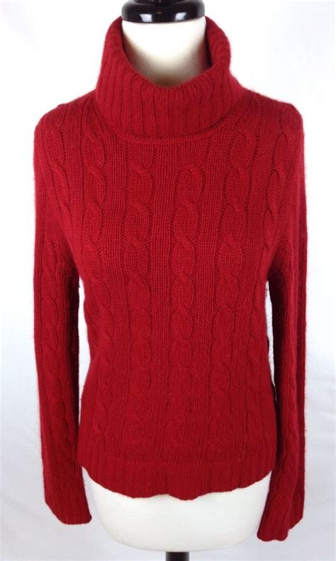 J Crew Sweater Womens Red Cashmere Wool Long Sleeve Turtleneck M