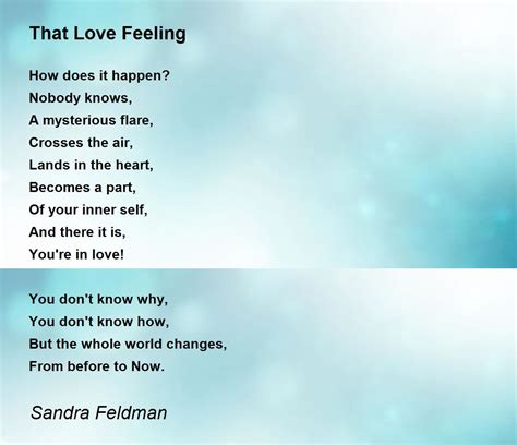 That Love Feeling By Sandra Feldman That Love Feeling Poem