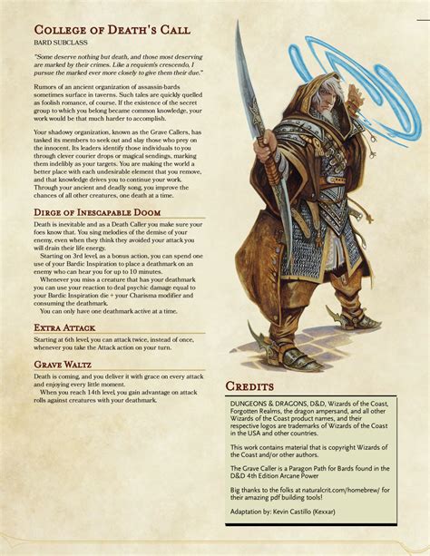 Dnd 5e Homebrew — College Of Deaths Call Bard By Kexxar