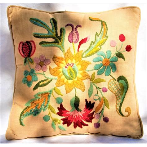 Vintage Crewel Embroidered Pillow Chairish