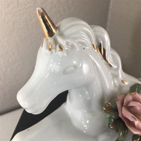 Vintage Porcelain Unicorns White Wgold Horn And Accents Set Etsy