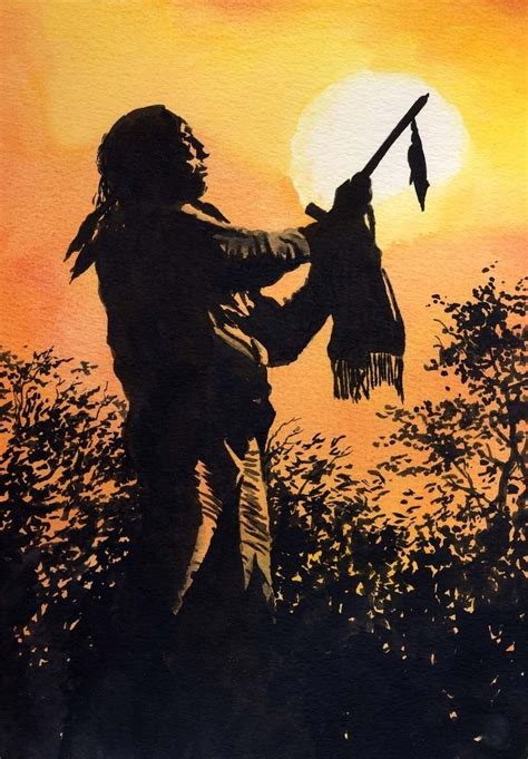 Sunset Prayer Native American Indian Watercolor Painting Art Etsy