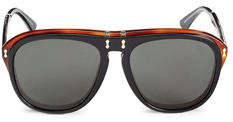 gucci 56mm flip up aviator sunglasses in gray for men lyst