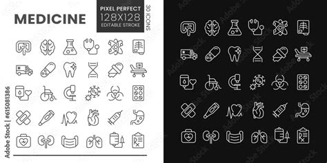 Medicine Pixel Perfect Linear Icons Set For Dark Light Mode Medical