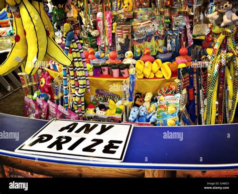 Colourful Prize Stall At A Travelling Fairground Stock Photo Alamy