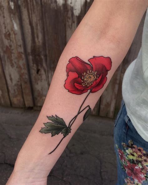 Poppy Flower Tattoo On The Right Forearm