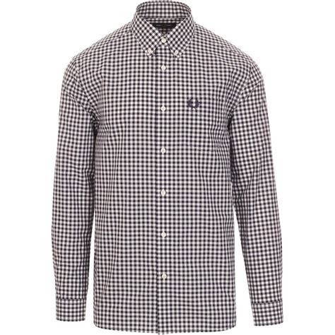 Fred Perry Long Sleeve Gingham Check Shirt Carbon Blue