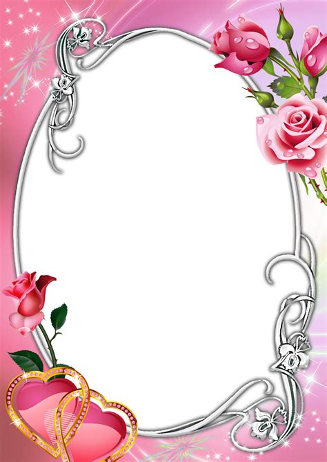 Pink Transparent Frame With Roses And Hearts Rose Frame Heart Frame