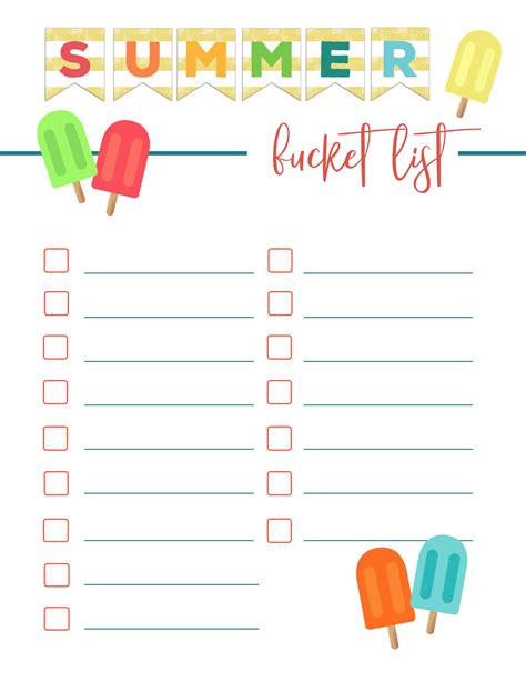 Free Printable Summer Bucket List Ideas Template Paper Trail Design