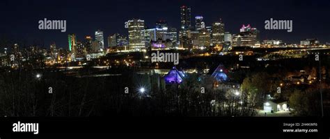The City Of Edmonton Downtown Skyline At Night Stock Photo Alamy