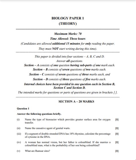 ISC 12th Biology Paper 1 Specimen Paper 2023 PDF AFD CSD Price List