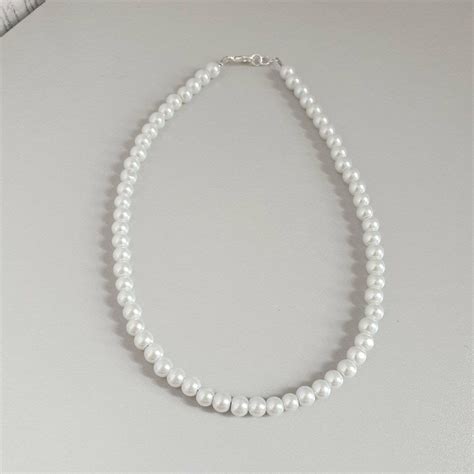 White Mm Glass Pearl Necklace For Men Women Etsy