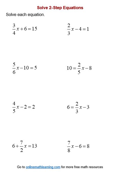 Two Step Equation Worksheets Printable Online Answers Examples