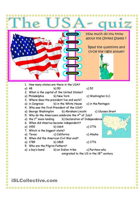 The Usa Quiz Social Studies Worksheets Learn English Quiz