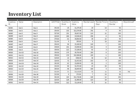 免费 Excel Inventory Sheet 样本文件在 allbusinesstemplates com
