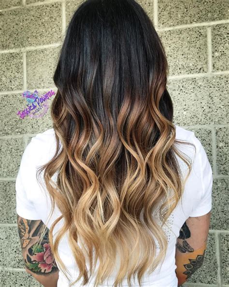 High Contrast Balayage Ombre Blonde Ombré On Naturally Dark Long Hair