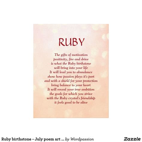 Ruby Birthstone July Poem Art Canvas Zazzle Ruby Birthstone