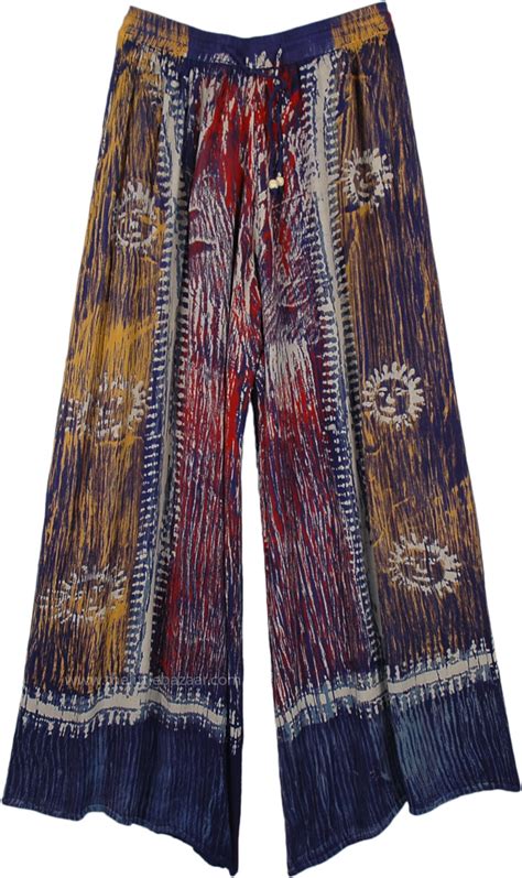 Tribal Dusk Hippie Wide Leg Rayon Pants Yellow Split Skirts Pants