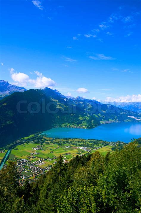Aerial View Of Interlaken Switzerland Stock Image Colourbox