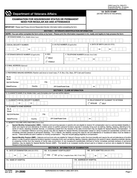 Va Form 21 2680 Examination For Housebound Status Or Permanent Need